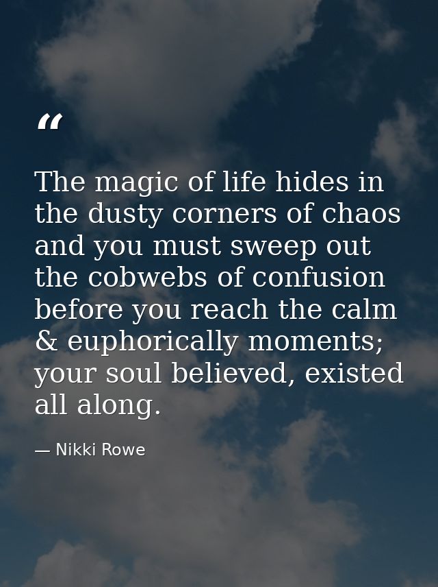 The magic of life hides in the dusty corners of chaos and you must sweep out the cobwebs of confusion before you reach t — Nikki Rowe