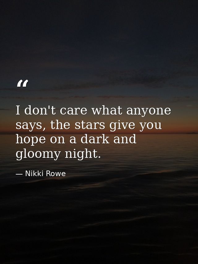 I don't care what anyone says, the stars give you hope on a dark and gloomy night. — Nikki Rowe