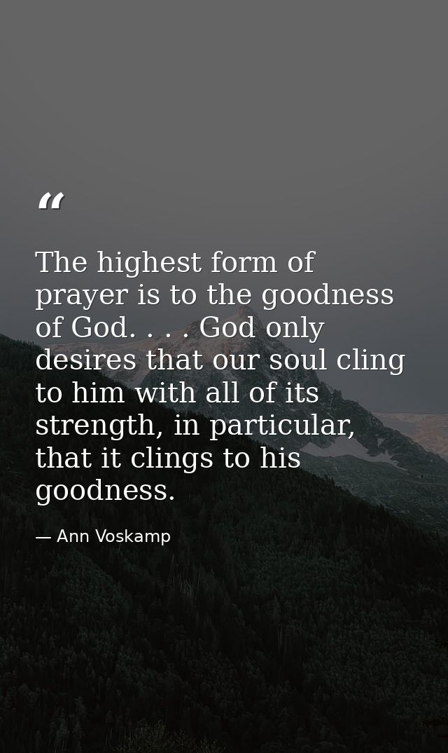 The highest form of prayer is to the goodness of God. . . . God only desires that our soul cling to him with all of its  — Ann Voskamp