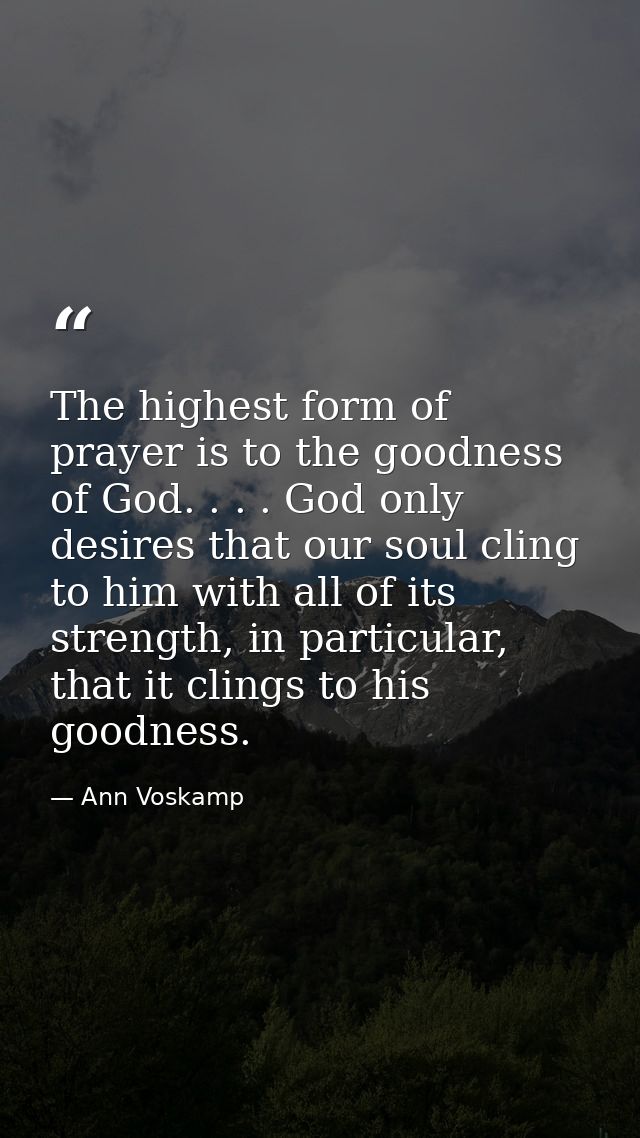 The highest form of prayer is to the goodness of God. . . . God only desires that our soul cling to him with all of its  — Ann Voskamp