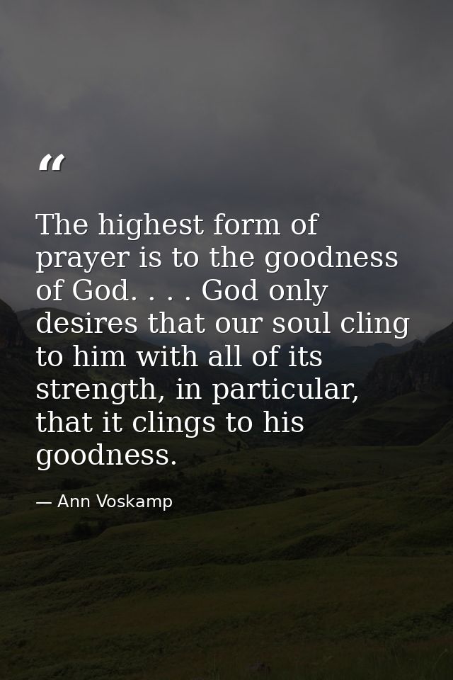 The highest form of prayer is to the goodness of God. . . . God only desires that our soul cling to him with all of its  — Ann Voskamp