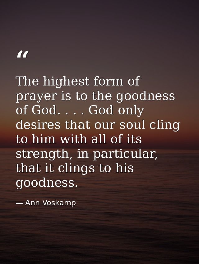 The highest form of prayer is to the goodness of God. . . . God only desires that our soul cling to him with all of its  — Ann Voskamp