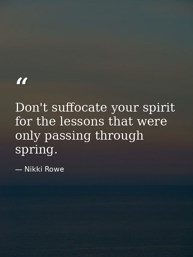Don't suffocate your spirit for the lessons that were only passing through spring. — Nikki Rowe