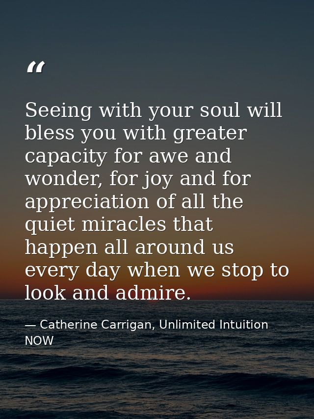 Seeing with your soul will bless you with greater capacity for awe and wonder, for joy and for appreciation of all the q — Catherine Carrigan, Unlimited Intuition NOW