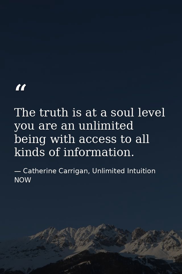 The truth is at a soul level you are an unlimited being with access to all kinds of information. — Catherine Carrigan, Unlimited Intuition NOW