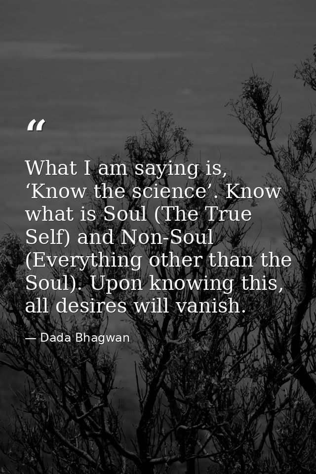 What I am saying is, ‘Know the science’. Know what is Soul (The True Self) and Non-Soul (Everything other than the Soul) — Dada Bhagwan
