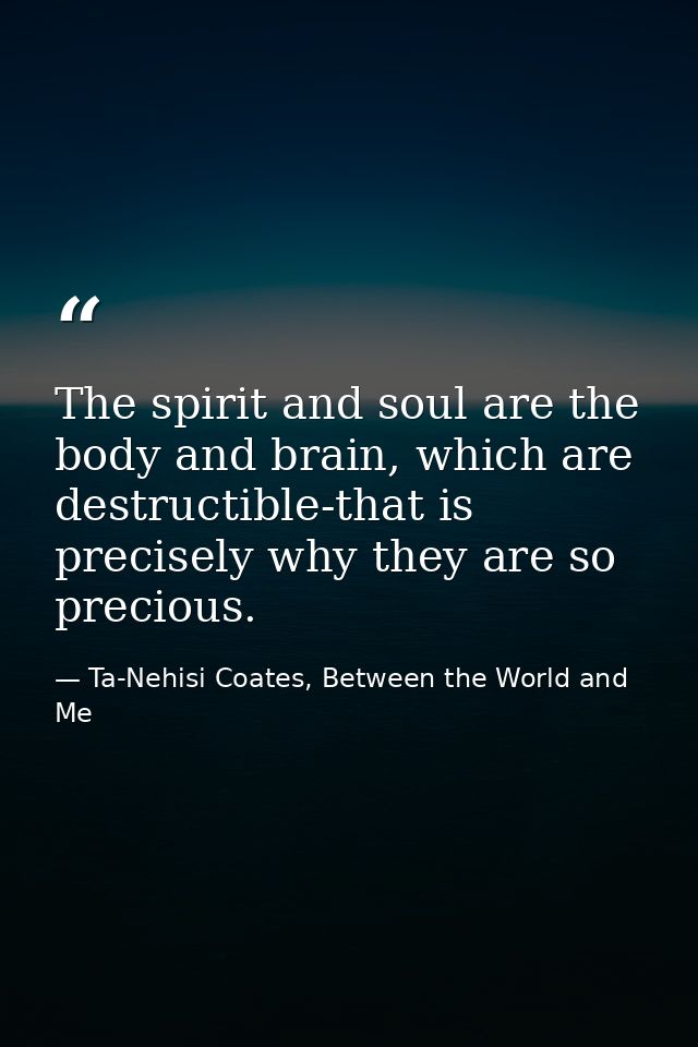 The spirit and soul are the body and brain, which are destructible-that is precisely why they are so precious. — Ta-Nehisi Coates, Between the World and Me