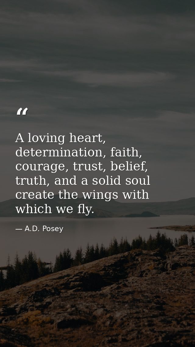 A loving heart, determination, faith, courage, trust, belief, truth, and a solid soul create the wings with which we fly — A.D. Posey