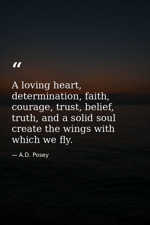 A loving heart, determination, faith, courage, trust, belief, truth, and a solid soul create the wings with which we fly — A.D. Posey
