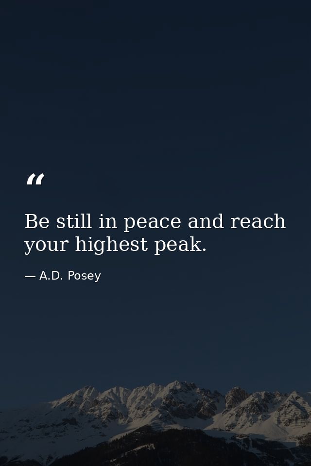 Be still in peace and reach your highest peak. — A.D. Posey