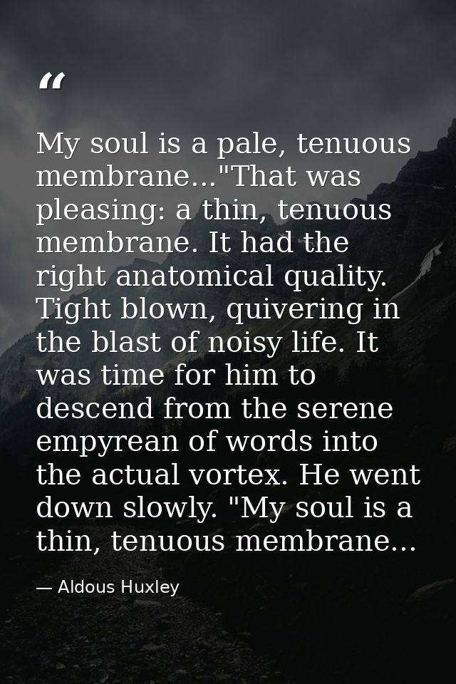 My soul is a pale, tenuous membrane..."That was pleasing: a thin, tenuous membrane. It had the right anatomical quality. — Aldous Huxley