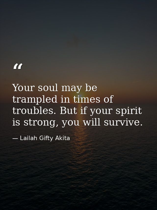 Your soul may be trampled in times of troubles. But if your spirit is strong, you will survive. — Lailah Gifty Akita