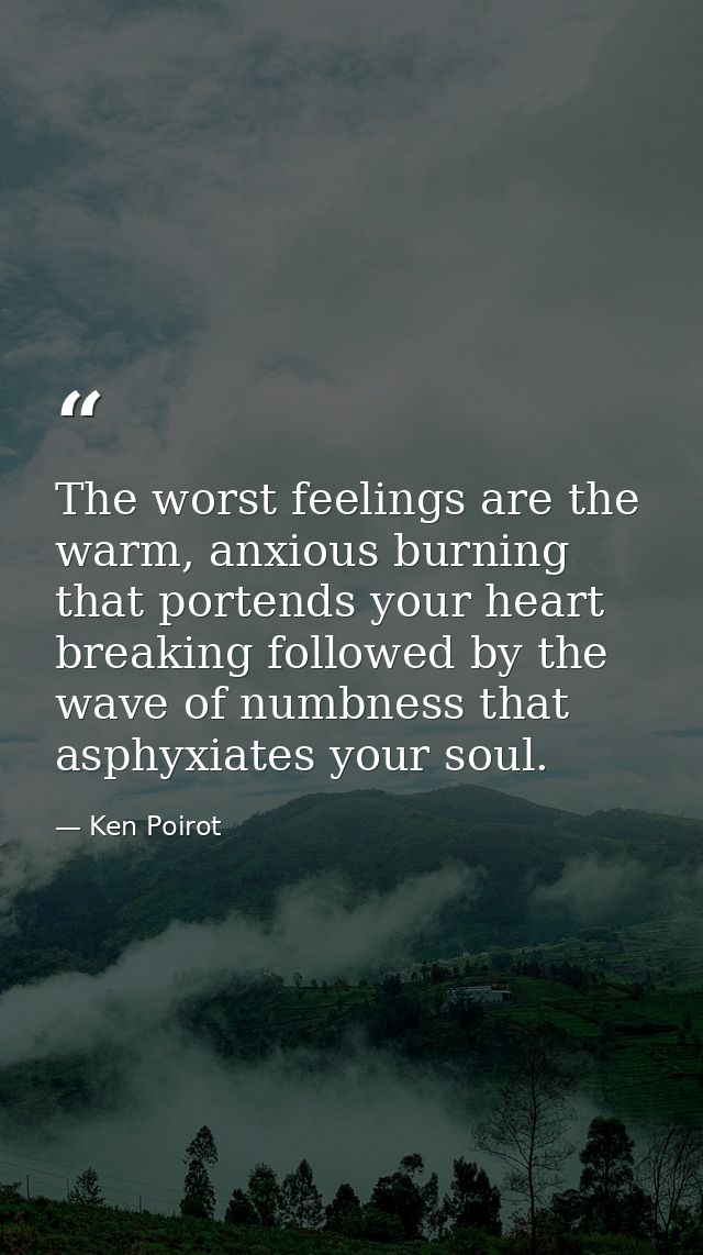 The worst feelings are the warm, anxious burning that portends your heart breaking followed by the wave of numbness that — Ken Poirot