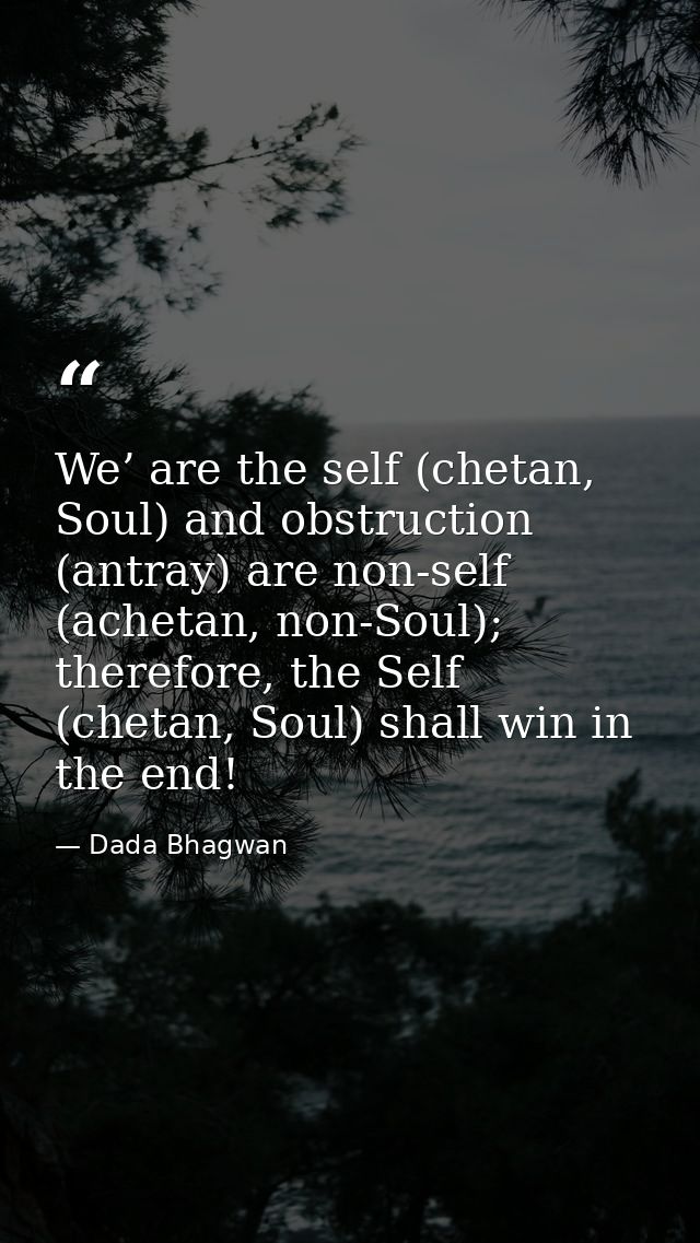 We’ are the self (chetan, Soul) and obstruction (antray) are non-self (achetan, non-Soul); therefore, the Self (chetan,  — Dada Bhagwan