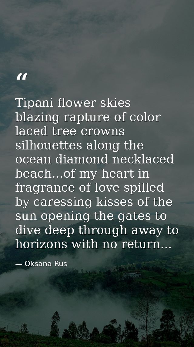 Tipani flower skies blazing rapture of color laced tree crowns silhouettes along the ocean diamond necklaced beach...of  — Oksana Rus