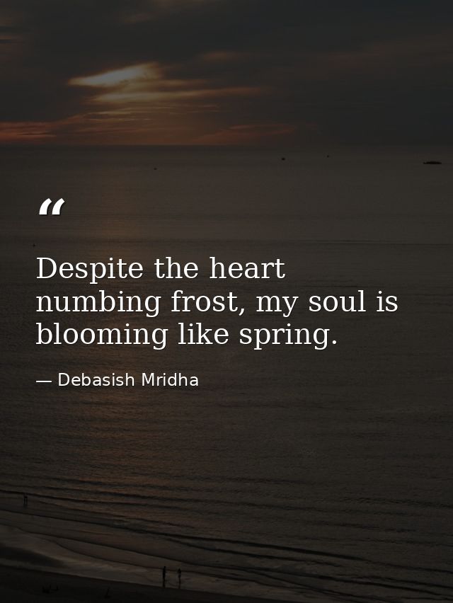 Despite the heart numbing frost, my soul is blooming like spring. — Debasish Mridha