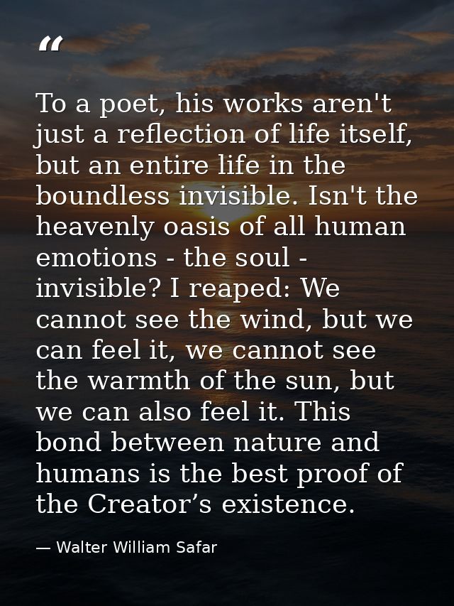 To a poet, his works aren't just a reflection of life itself, but an entire life in the boundless invisible. Isn't the h — Walter William Safar