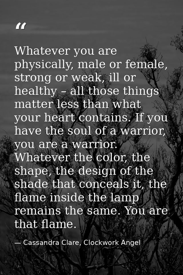 Whatever you are physically, male or female, strong or weak, ill or healthy – all those things matter less than what you — Cassandra Clare, Clockwork Angel