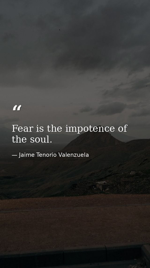 Fear is the impotence of the soul. — Jaime Tenorio Valenzuela