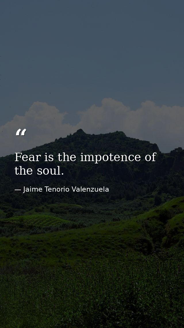 Fear is the impotence of the soul. — Jaime Tenorio Valenzuela