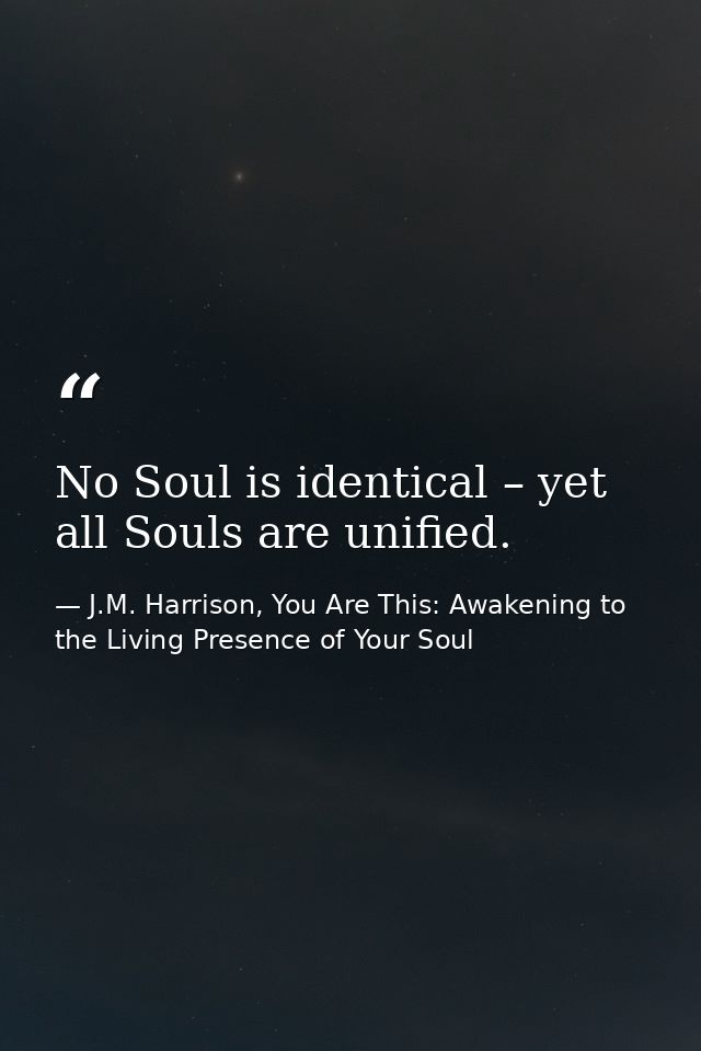 No Soul is identical – yet all Souls are unified. — J.M. Harrison, You Are This: Awakening to the Living Presence of Your Soul