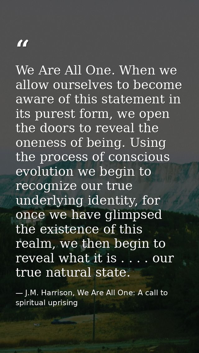 We Are All One. When we allow ourselves to become aware of this statement in its purest form, we open the doors to revea — J.M. Harrison, We Are All One: A call to spiritual uprising
