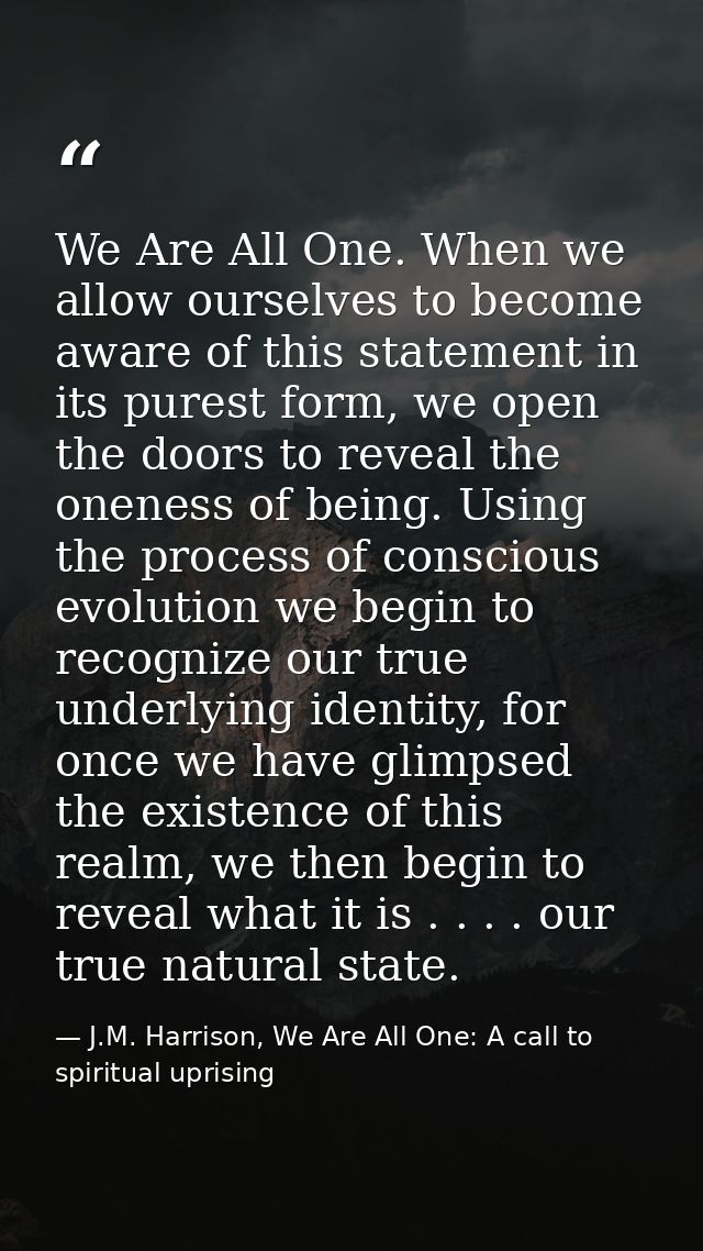 We Are All One. When we allow ourselves to become aware of this statement in its purest form, we open the doors to revea — J.M. Harrison, We Are All One: A call to spiritual uprising
