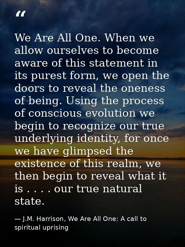 We Are All One. When we allow ourselves to become aware of this statement in its purest form, we open the doors to revea — J.M. Harrison, We Are All One: A call to spiritual uprising