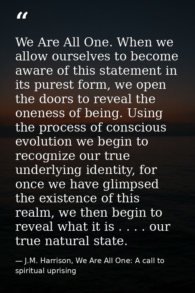 We Are All One. When we allow ourselves to become aware of this statement in its purest form, we open the doors to revea — J.M. Harrison, We Are All One: A call to spiritual uprising