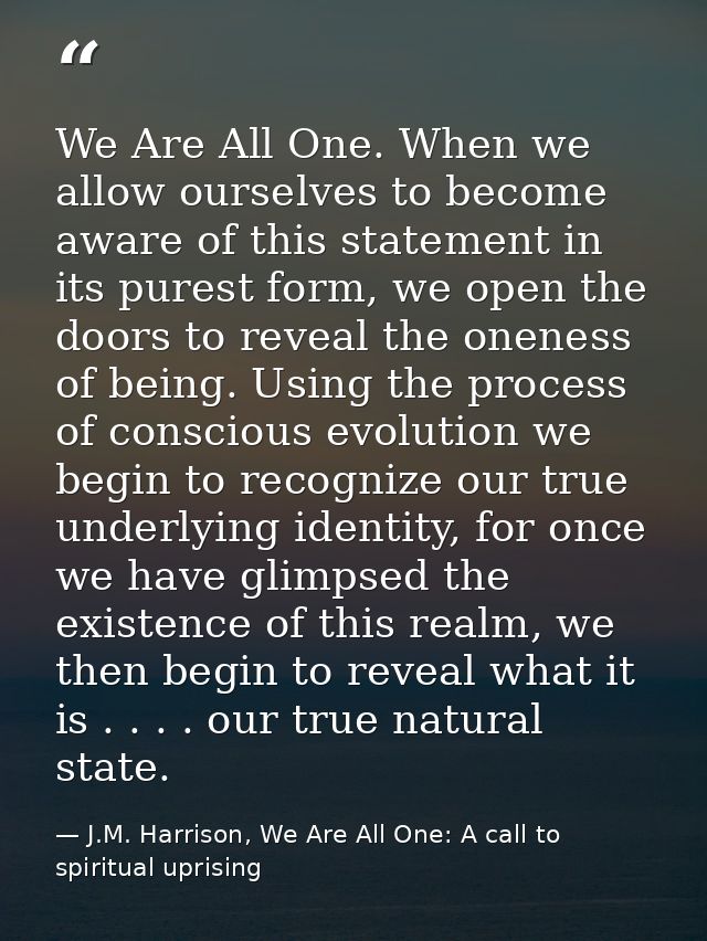 We Are All One. When we allow ourselves to become aware of this statement in its purest form, we open the doors to revea — J.M. Harrison, We Are All One: A call to spiritual uprising