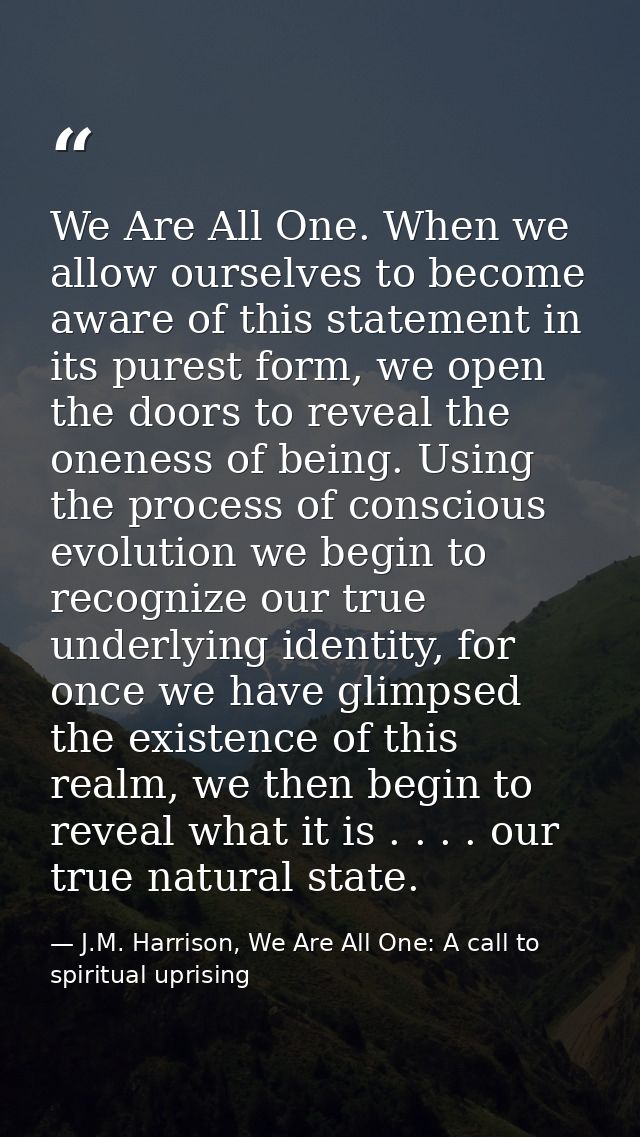 We Are All One. When we allow ourselves to become aware of this statement in its purest form, we open the doors to revea — J.M. Harrison, We Are All One: A call to spiritual uprising