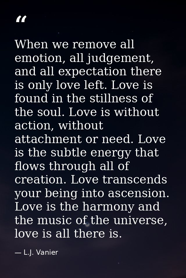 When we remove all emotion, all judgement, and all expectation there is only love left. Love is found in the stillness o — L.J. Vanier
