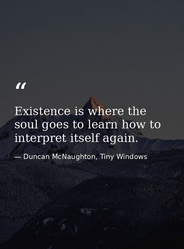 Existence is where the soul goes to learn how to interpret itself again. — Duncan McNaughton, Tiny Windows