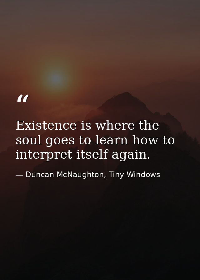 Existence is where the soul goes to learn how to interpret itself again. — Duncan McNaughton, Tiny Windows