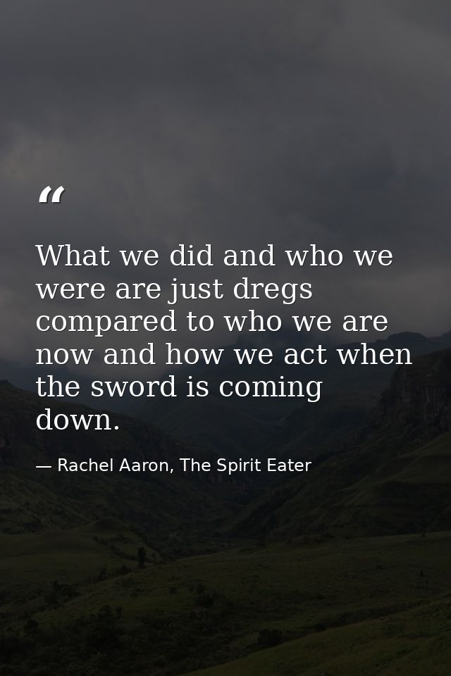 What we did and who we were are just dregs compared to who we are now and how we act when the sword is coming down. — Rachel Aaron, The Spirit Eater