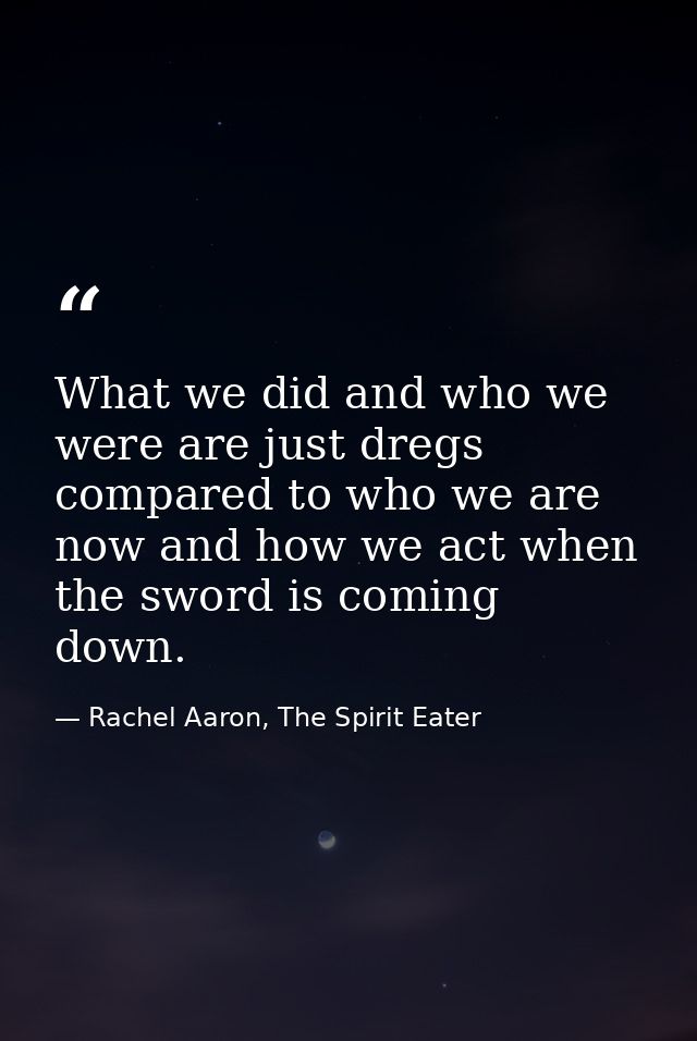 What we did and who we were are just dregs compared to who we are now and how we act when the sword is coming down. — Rachel Aaron, The Spirit Eater