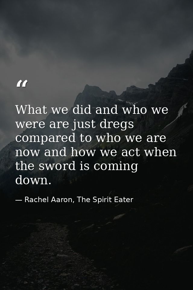 What we did and who we were are just dregs compared to who we are now and how we act when the sword is coming down. — Rachel Aaron, The Spirit Eater
