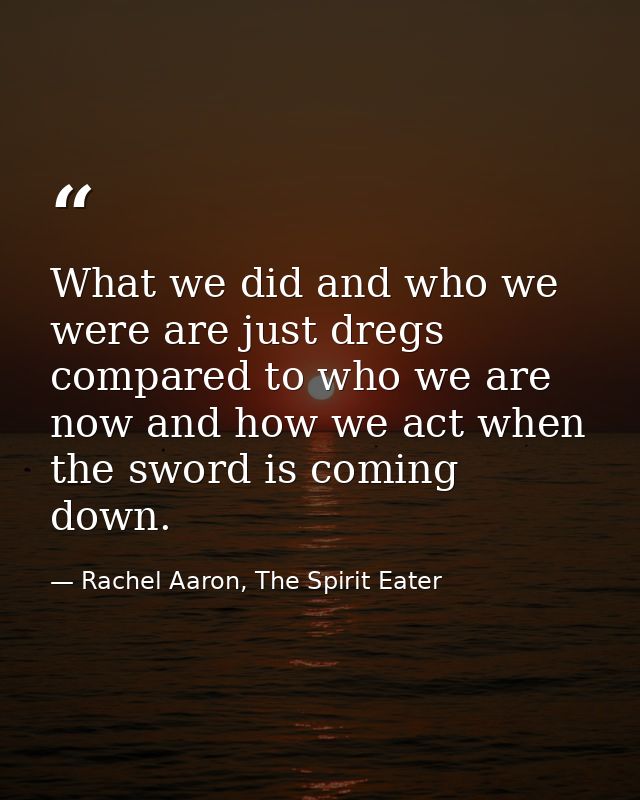 What we did and who we were are just dregs compared to who we are now and how we act when the sword is coming down. — Rachel Aaron, The Spirit Eater