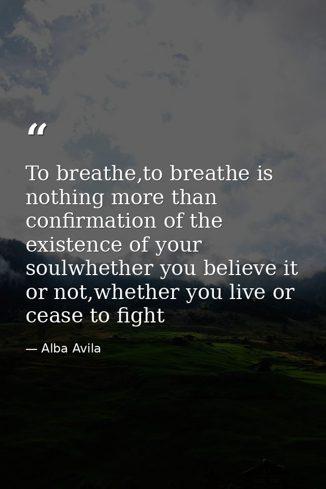 To breathe,to breathe is nothing more than confirmation of the existence of your soulwhether you believe it or not,wheth — Alba Avila