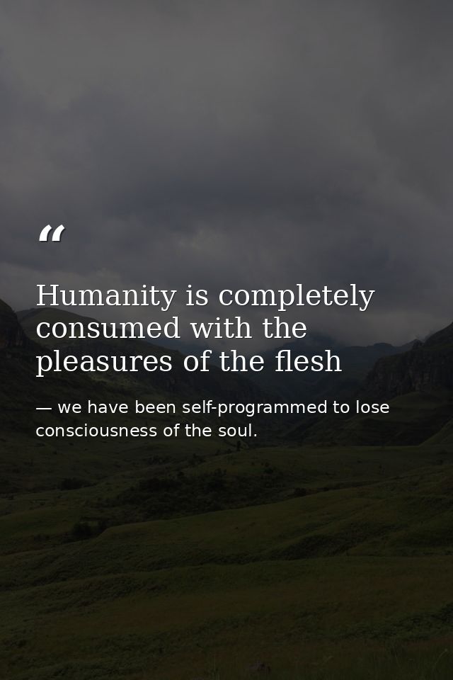 Humanity is completely consumed with the pleasures of the flesh — we have been self-programmed to lose consciousness of the soul.