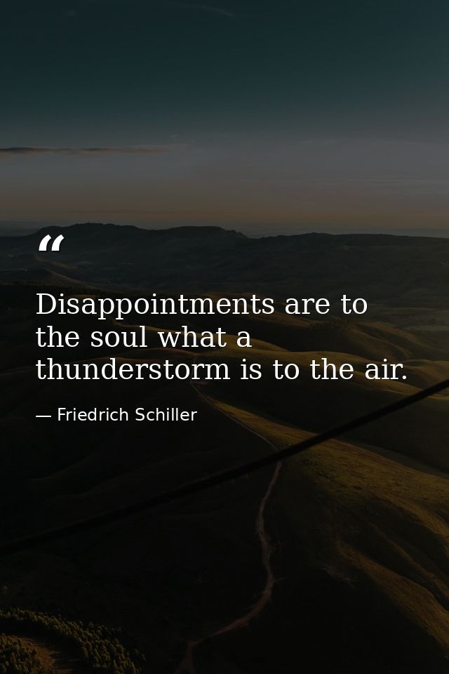 Disappointments are to the soul what a thunderstorm is to the air. — Friedrich Schiller