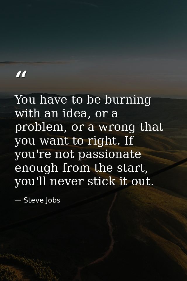 You have to be burning with an idea, or a problem, or a wrong that you want to right. If you're not passionate enough fr — Steve Jobs