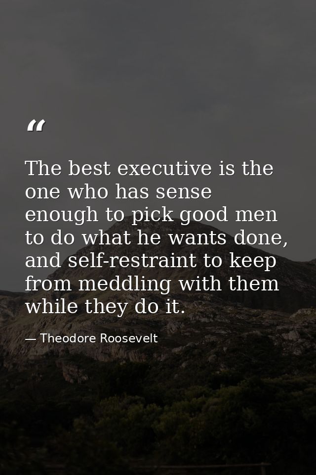 The best executive is the one who has sense enough to pick good men to do what he wants done, and self-restraint to keep — Theodore Roosevelt