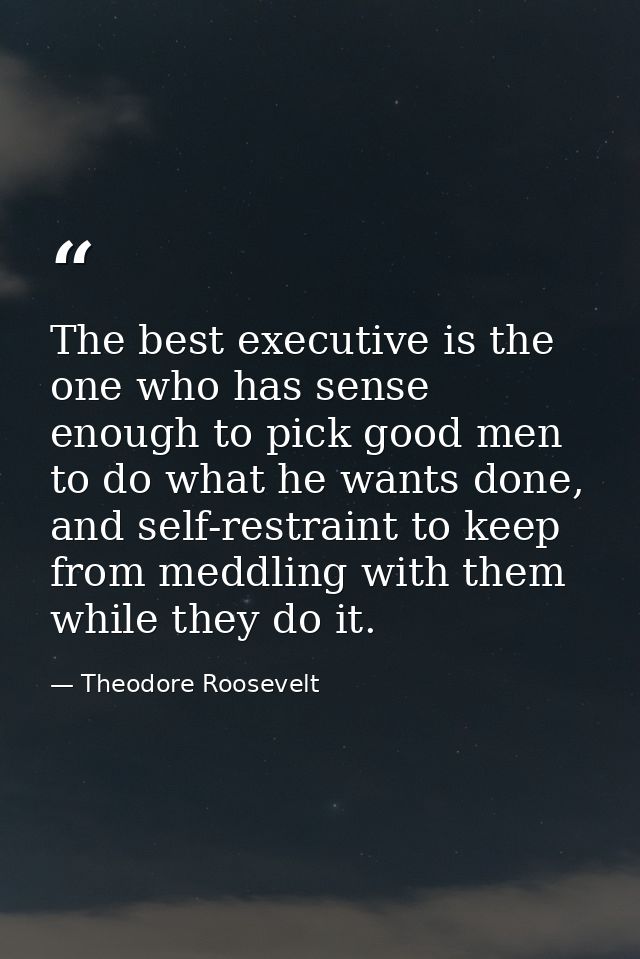 The best executive is the one who has sense enough to pick good men to do what he wants done, and self-restraint to keep — Theodore Roosevelt