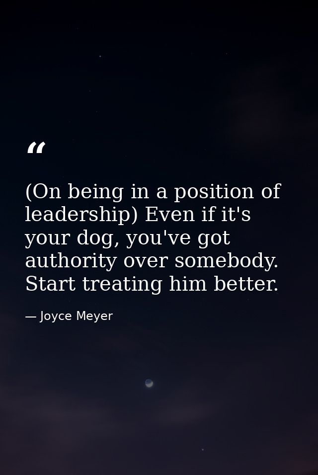 (On being in a position of leadership) Even if it's your dog, you've got authority over somebody. Start treating him bet — Joyce Meyer