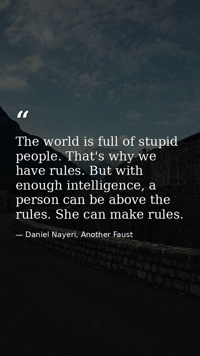 The world is full of stupid people. That's why we have rules. But with enough intelligence, a person can be above the ru — Daniel Nayeri, Another Faust
