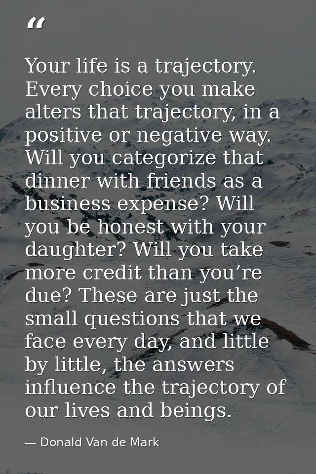 Your life is a trajectory. Every choice you make alters that trajectory, in a positive or negative way. Will you categor — Donald Van de Mark