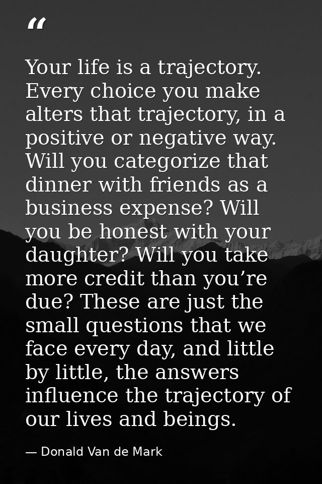 Your life is a trajectory. Every choice you make alters that trajectory, in a positive or negative way. Will you categor — Donald Van de Mark