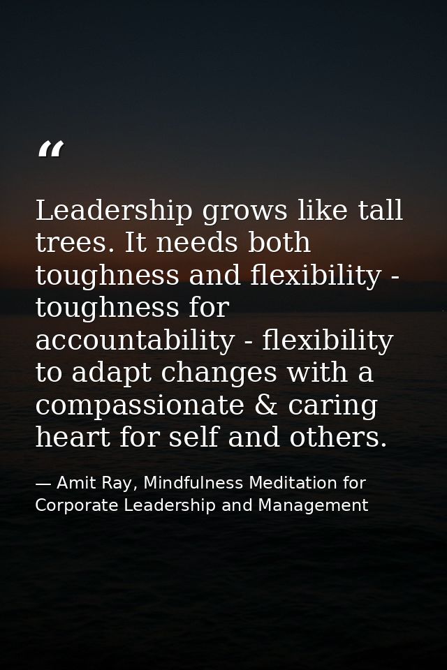 Leadership grows like tall trees. It needs both toughness and flexibility - toughness for accountability - flexibility t — Amit Ray, Mindfulness Meditation for Corporate Leadership and Management