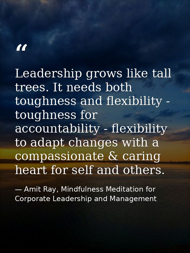 Leadership grows like tall trees. It needs both toughness and flexibility - toughness for accountability - flexibility t — Amit Ray, Mindfulness Meditation for Corporate Leadership and Management